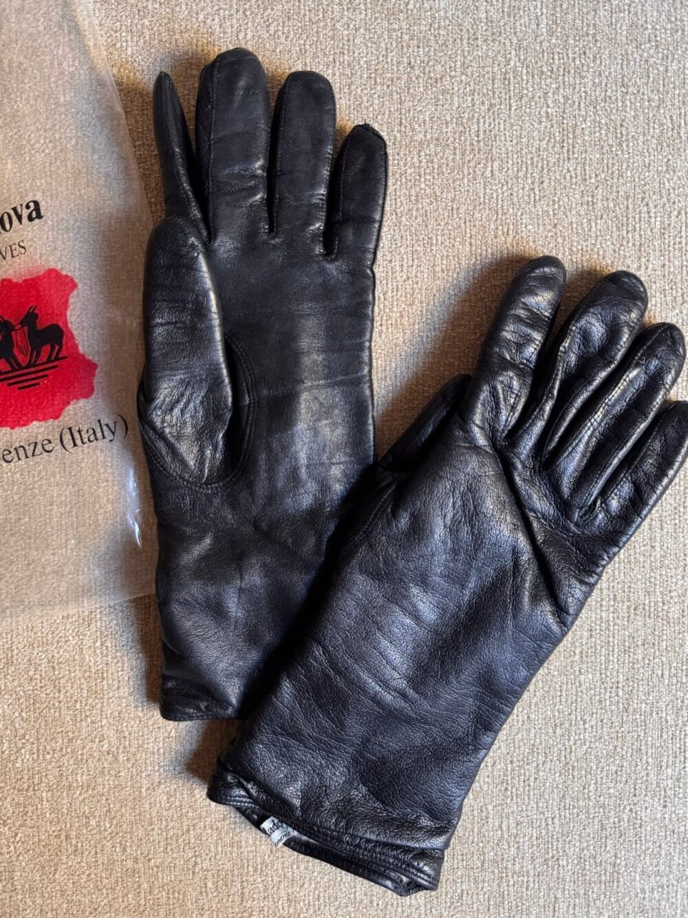 Madova Black Leather Gloves Cashmere Lined Size 6.5 Women's Luxury Winter